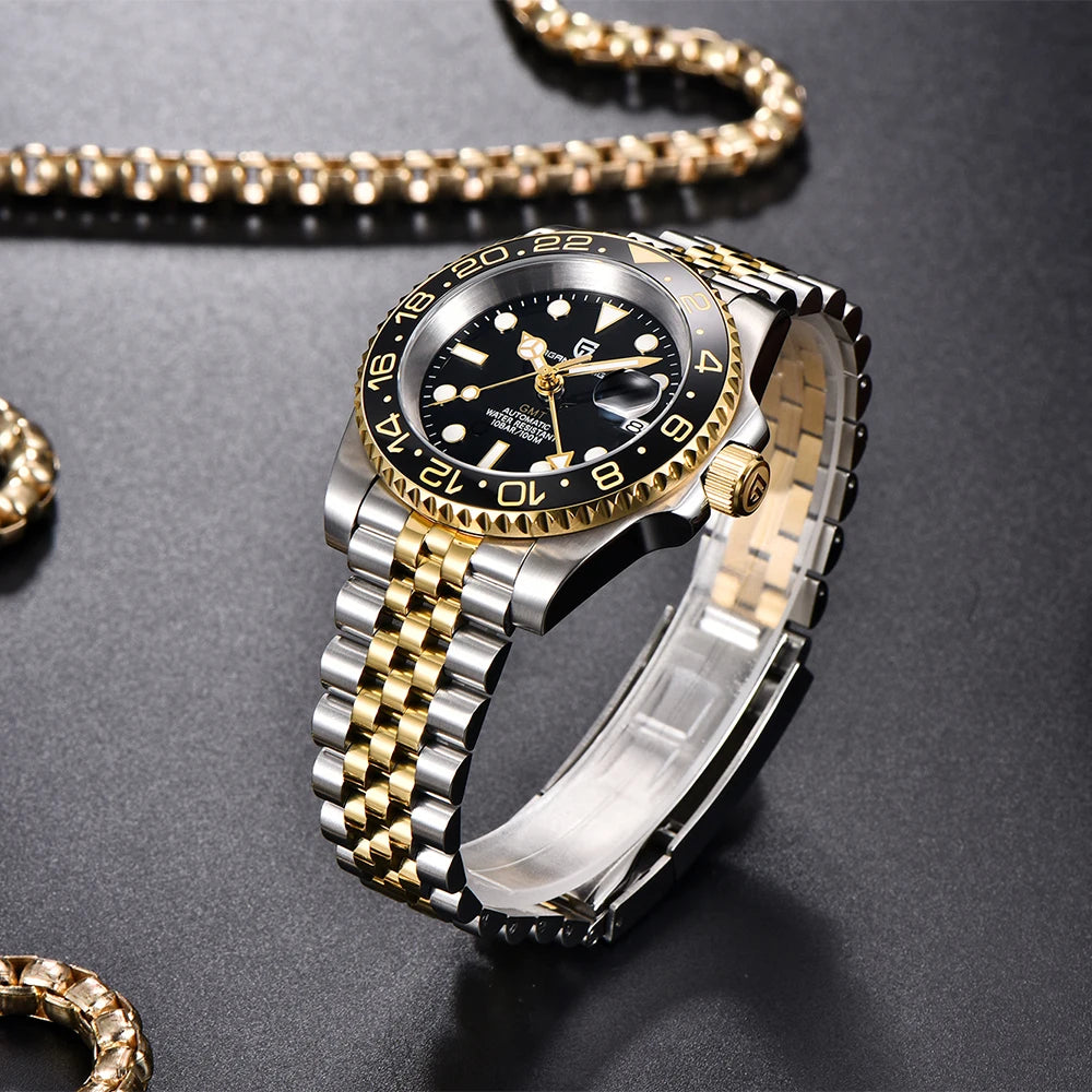 PAGANI DESIGN New NH34 Men Mechanical Watches Top Brand Sapphire Glass GMT Watch 10BAR Waterproof Stainless Steel Watch for Men