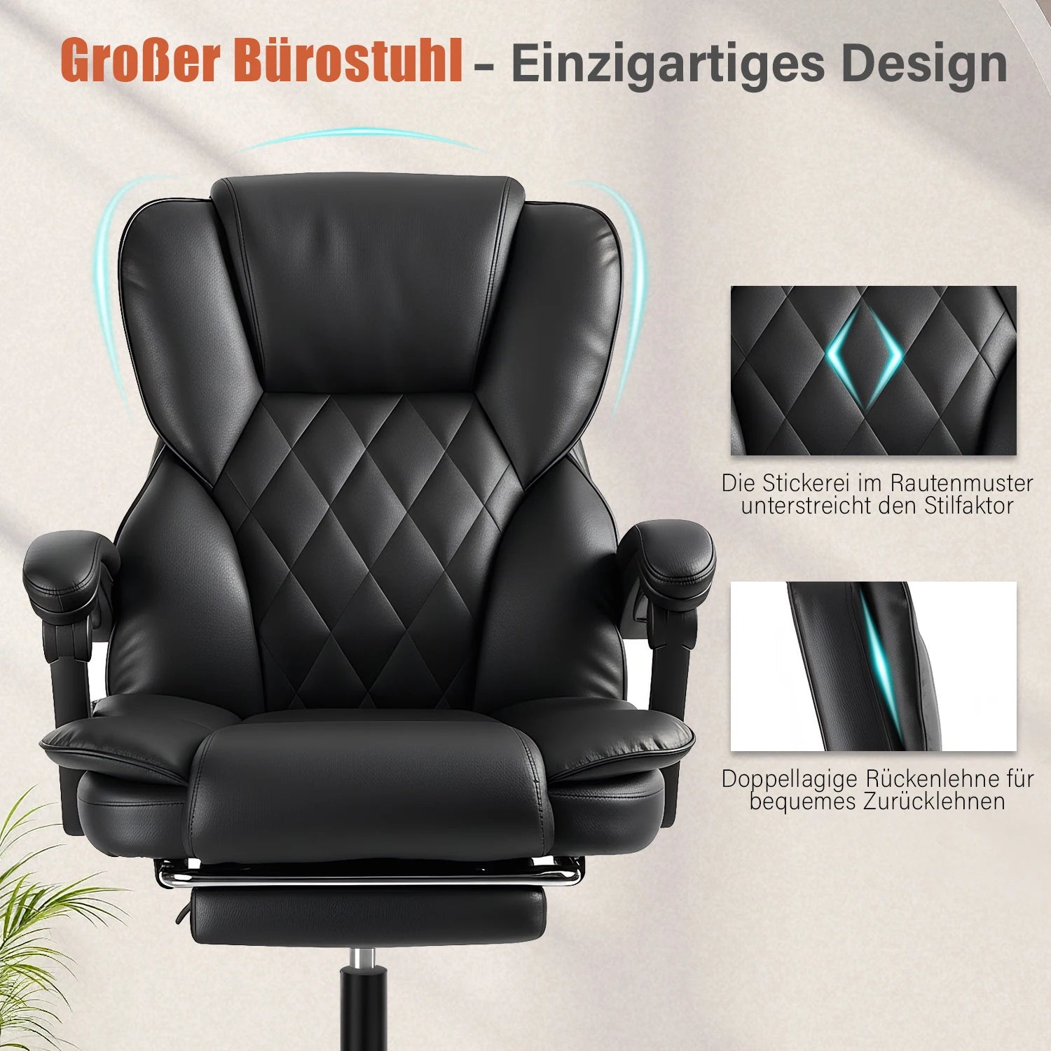 Office Chair - 150Kg Capacity - PU Leather - Black/White | KIMLUD