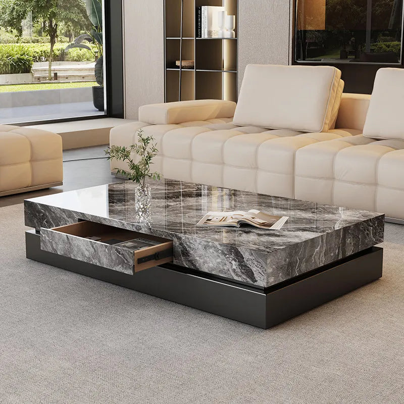 Italian Minimalist Coffee Table Rock Slab Countertop — Charcoal Gray | KIMLUD