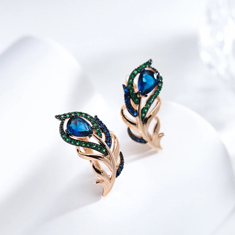 Zircon Drop Earrings Vintage Crystal Leaf — Blue | KIMLUD