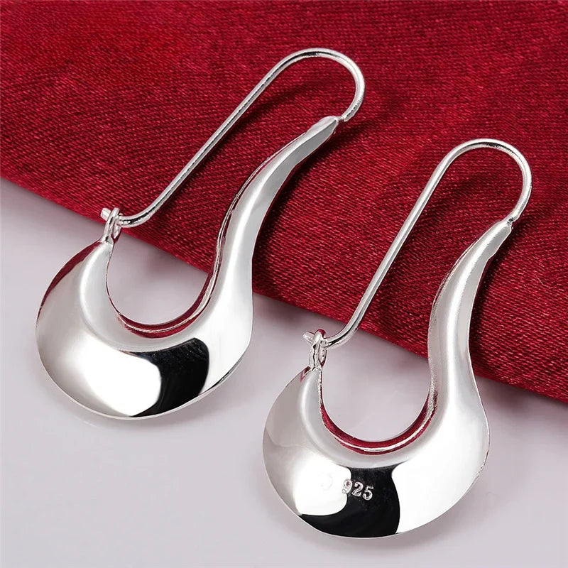 Sterling Silver Drop Earrings Crescent Detail — Silver | KIMLUD
