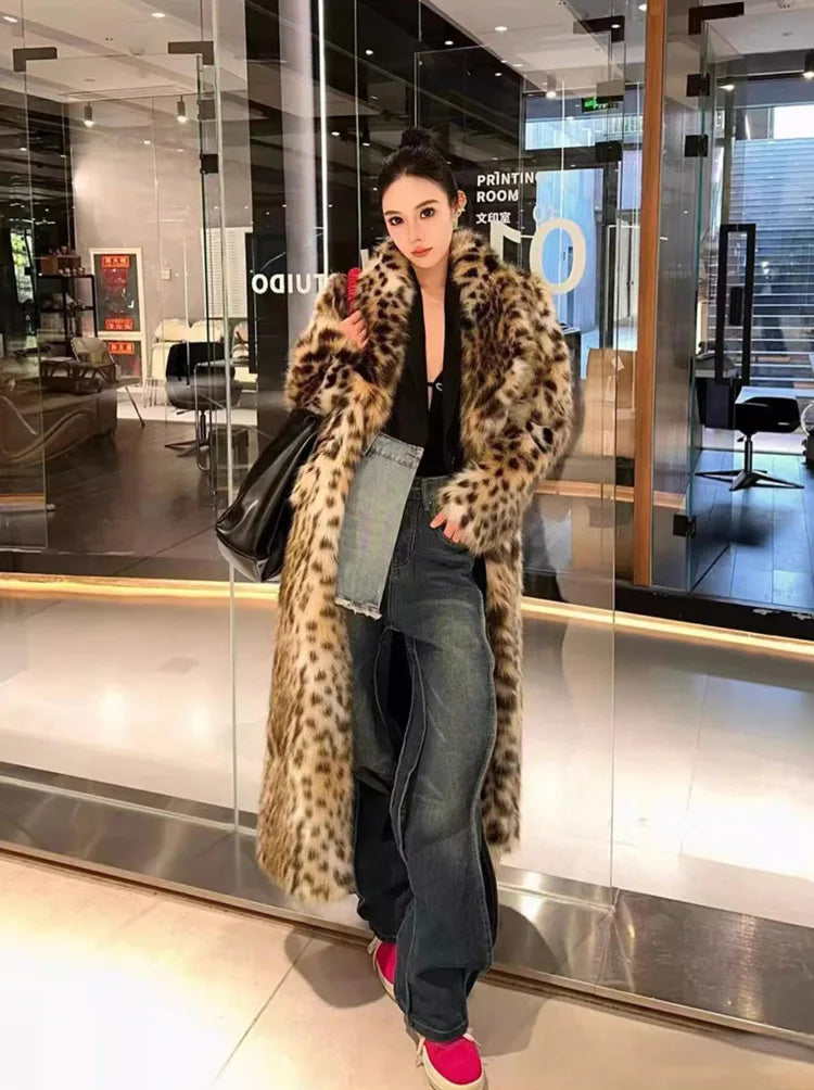 Faux Fur Coat – Leopard Print Long – Faux Fur – Leopard Print | KIMLUD