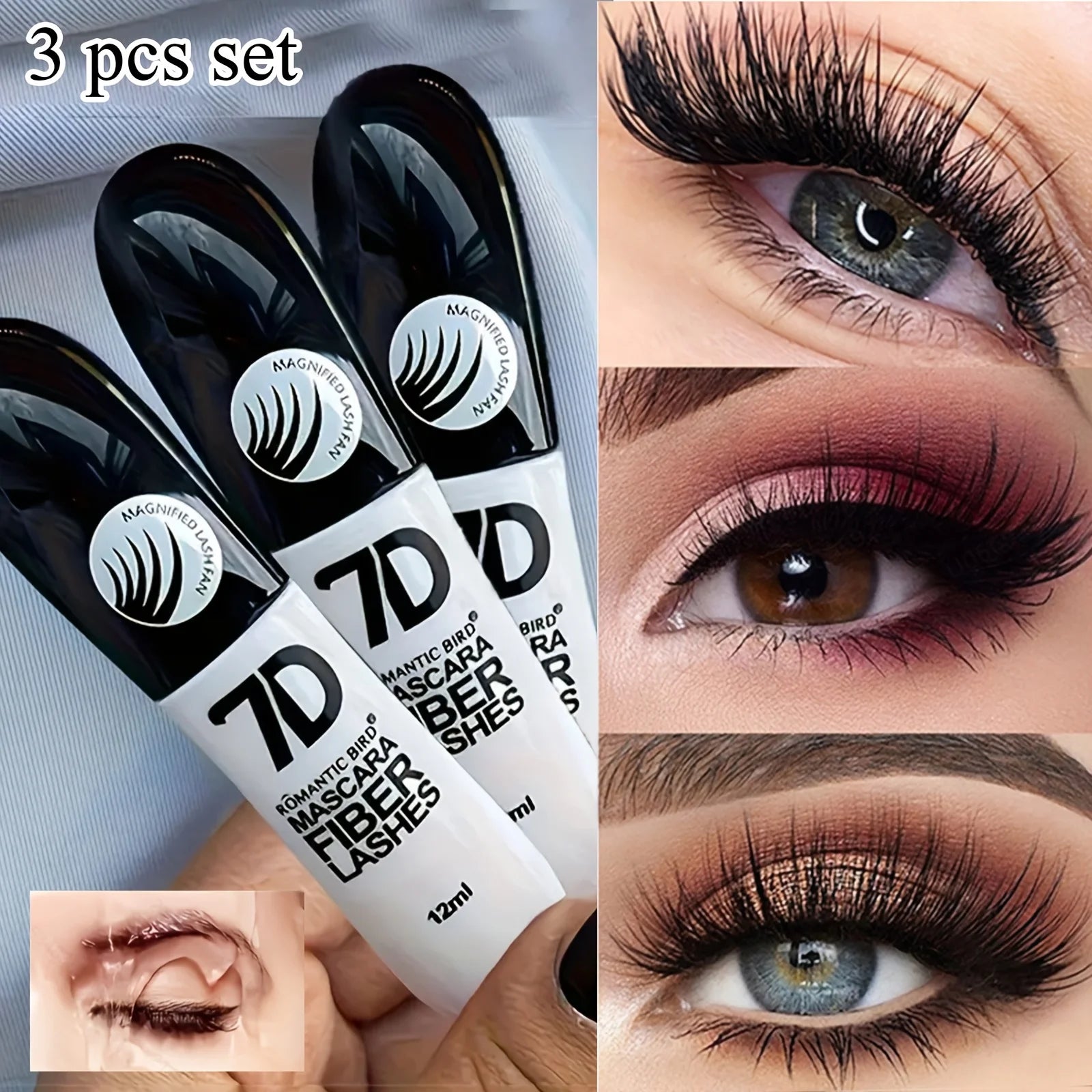 7D Fiber Mascara Set Waterproof Curling — Black | KIMLUD