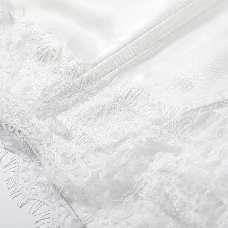 Lace Sling Satin Sheer Mini Dress — White | KIMLUD