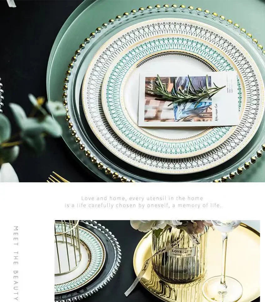 Ceramic European Style Dessert Plate With Gold Rim And Subtle Depth — White | KIMLUD