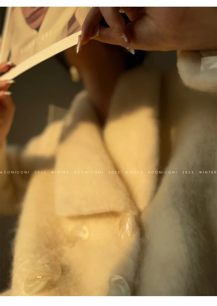 Coat – Double Breasted Long – Wool Blends – White | KIMLUD