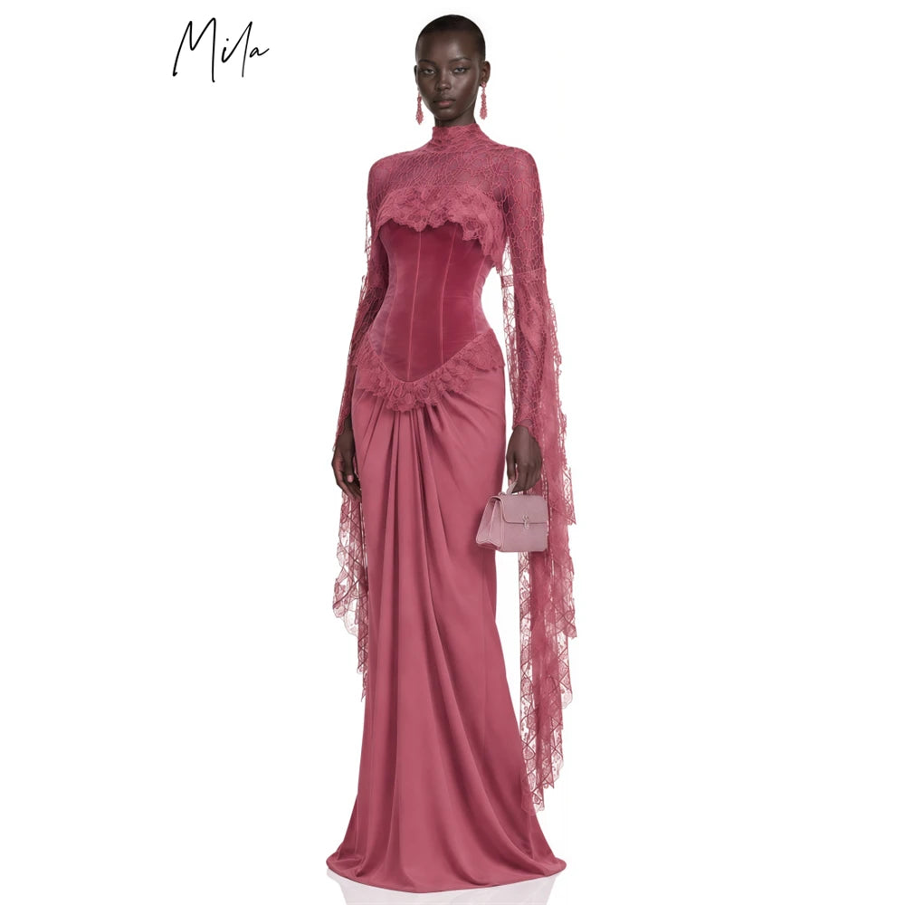 Mermaid Prom Dress – High Neck Lace – Mermaid Silhouette – Dusty Rose | KIMLUD