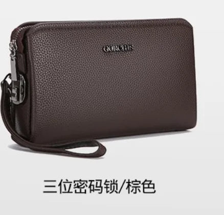 Leather Wallet Clutch Fingerprint Lock — Black | KIMLUD