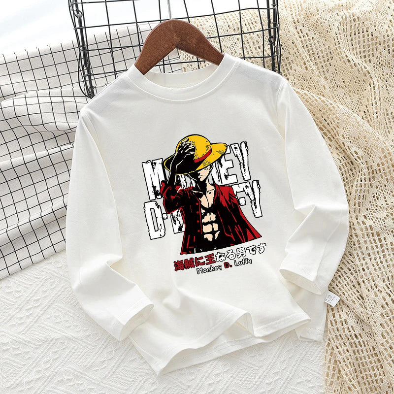 One Piece Children T-shirt Long Sleeve Children Clothing Fashion Hip Hop Round Neck Cotton Toddler Summer Cartoon Anime Toddler