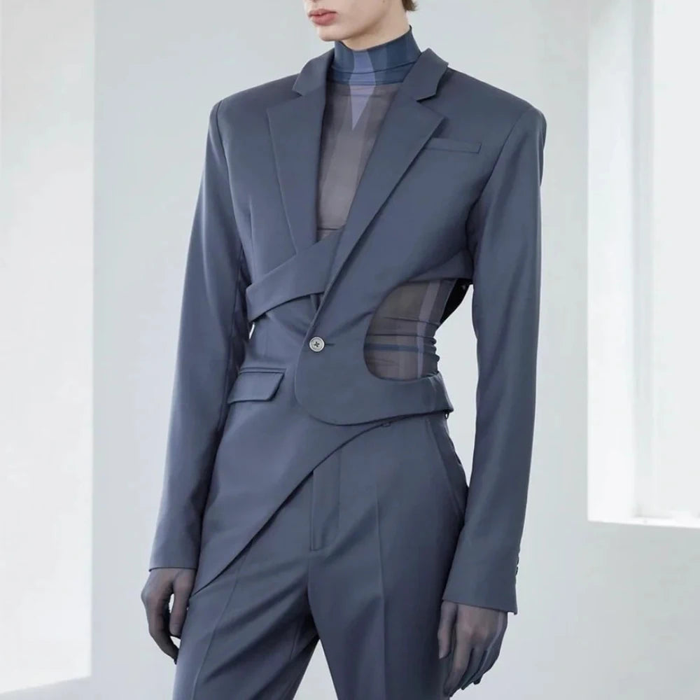 VGH Solid Hollow Out Casual Irregular Blazers For Women Notched Collar Long Sleeve Spliced Button Temperament Blazer Female New - KIMLUD