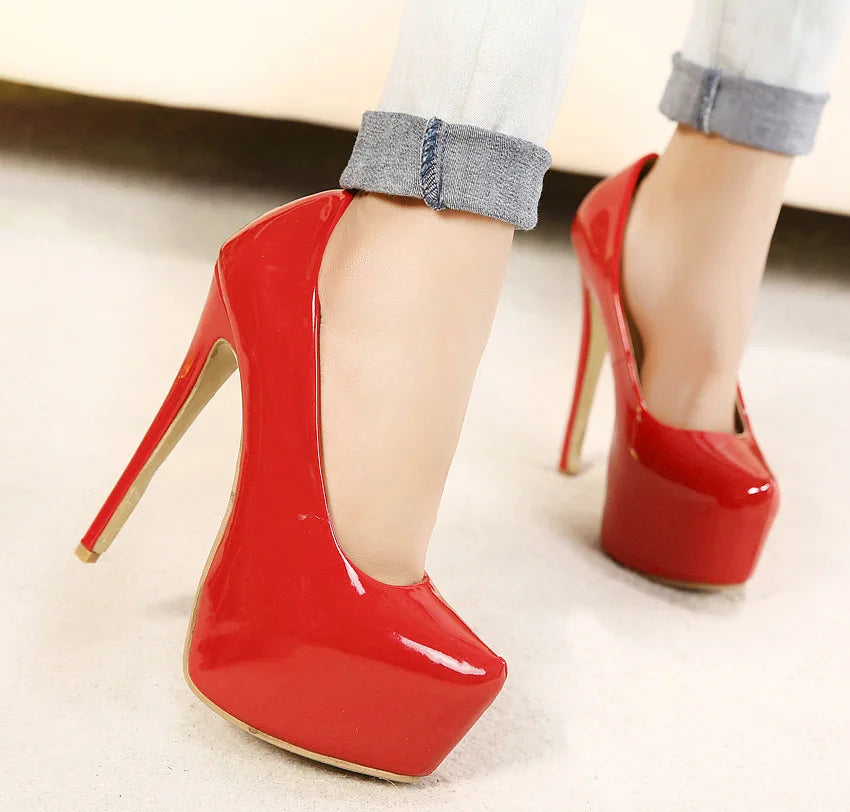 Pumps – Platform Slip-On – Patent Leather – Black | KIMLUD