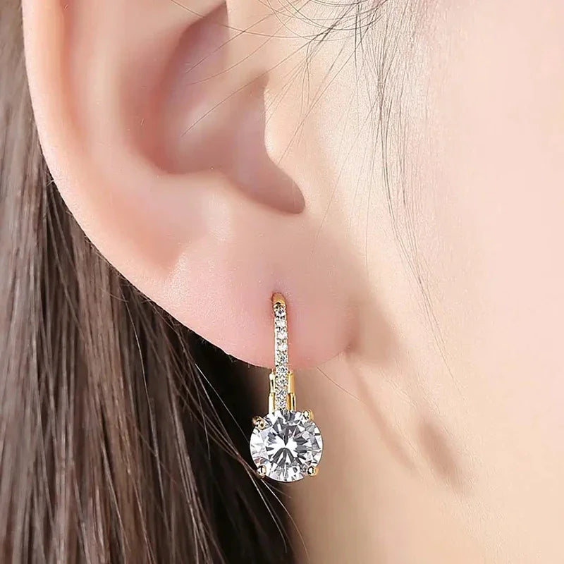 Cubic Zirconia Gold Drop Earrings Geometric Halo Sparkle — Gold | KIMLUD