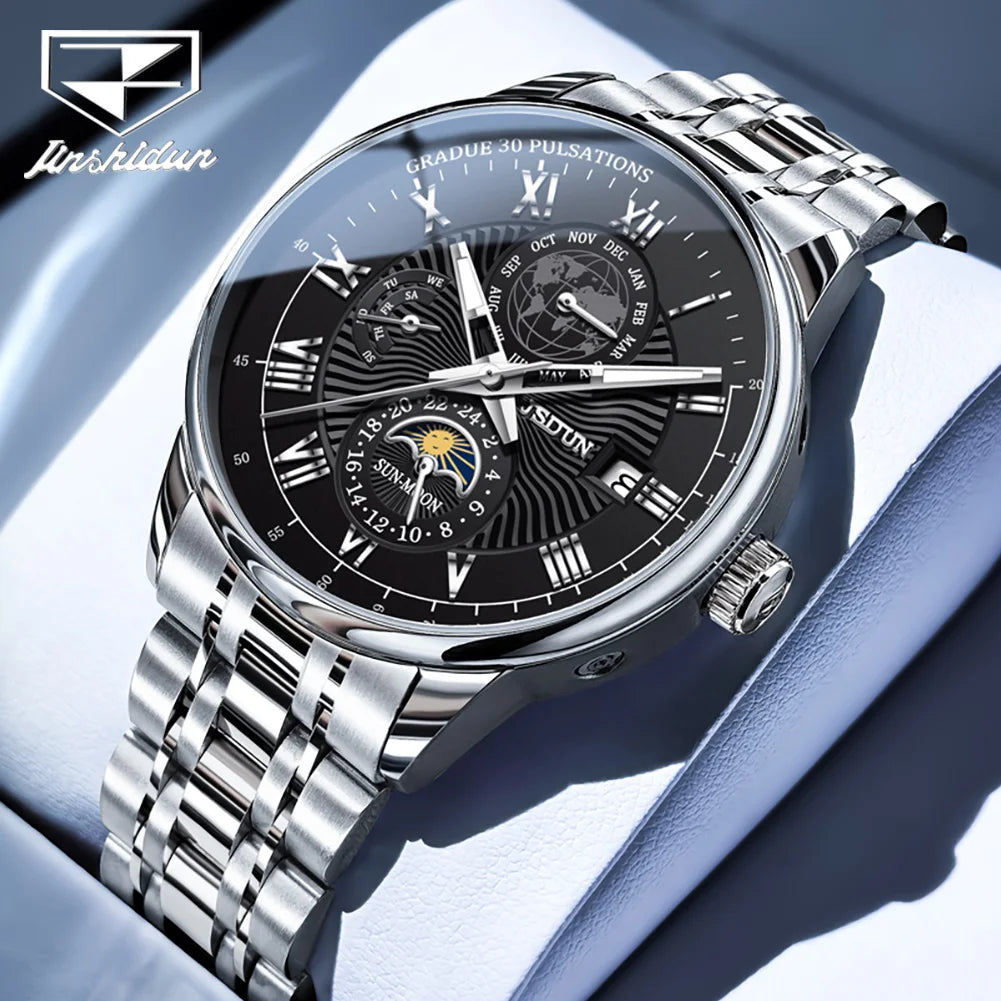 JSDUN Best Selling Fashion Trend Multifunction Watches for Men Stainless Steel Waterproof Luxury Automatic Mechanical Man Watch