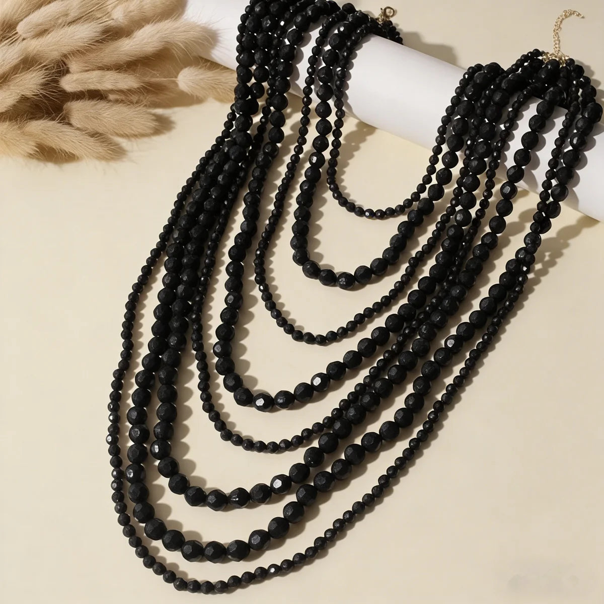 Necklaces – Multi-Layer Bohemian Style – Acrylic Beaded – Black | KIMLUD
