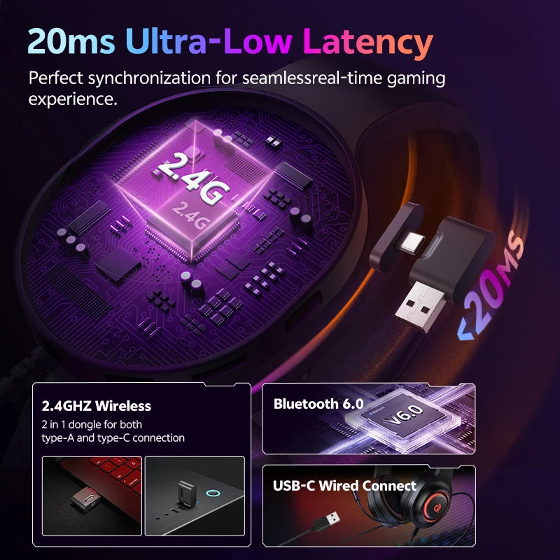 KIMLUD, QCY Heroad V200 Gaming Over Ear Headphone Wireless Bluetooth 6.0 with Mic 50mm Driver 7.1 Surround Sound Dynamic EQ RGB Headset, KIMLUD Womens Clothes