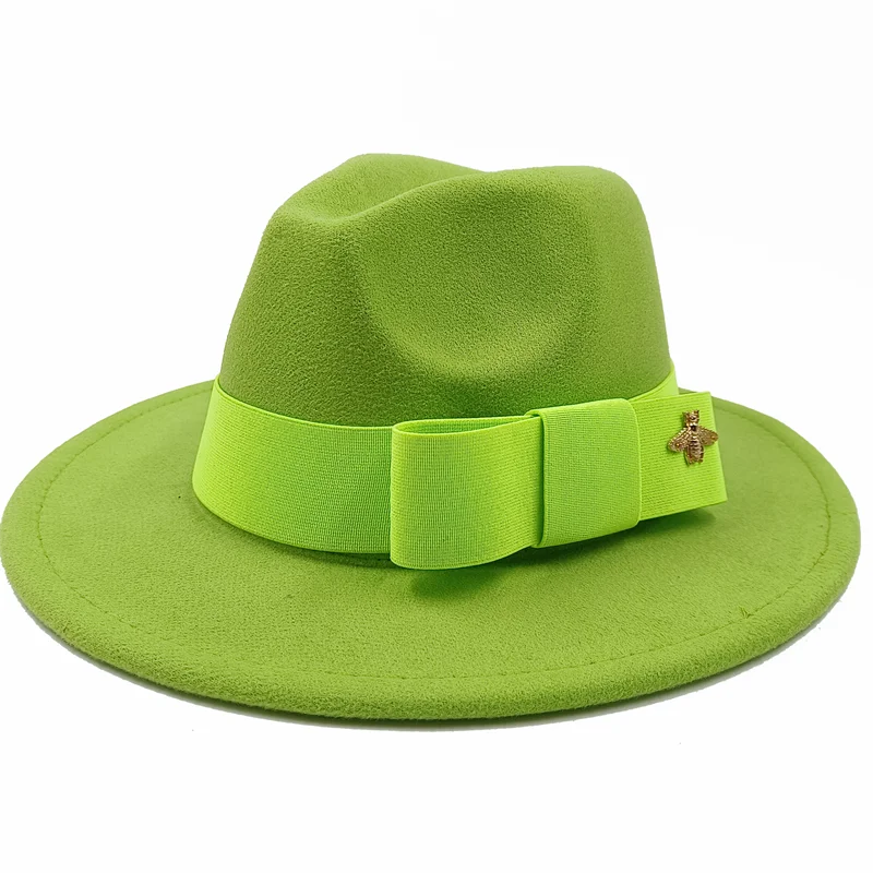 Low price wholesale Fedora hats Winter jazz monochrome bow elastic band men and women red jazz hats Fedora hats sombrero hombre - KIMLUD