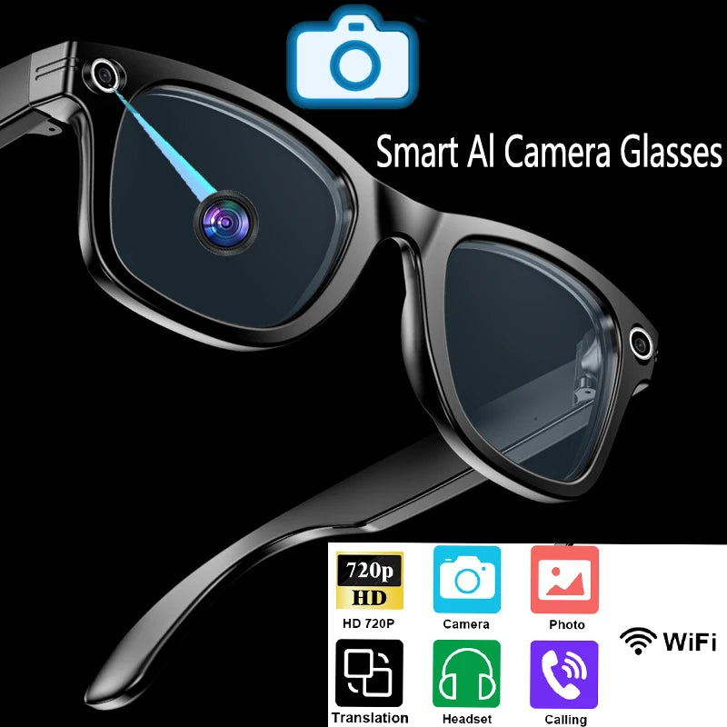 Smart Glasses Recording Videos AI Photo Recognition Answer Translation 260mAh Large Battery IP65 Waterproof Bluetooth Glasses