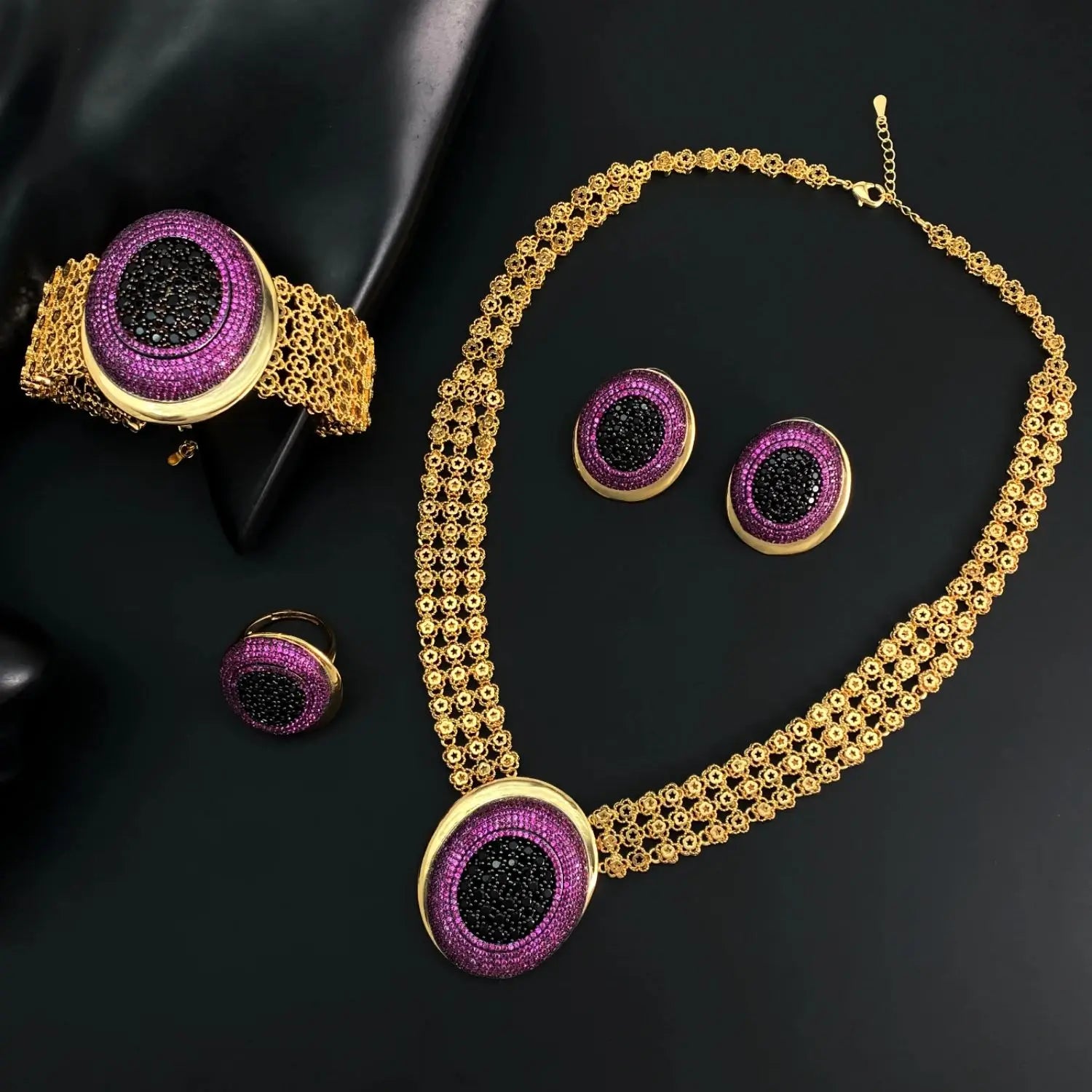 Electroplated Jewelry Set Zircon — Black Gold | KIMLUD