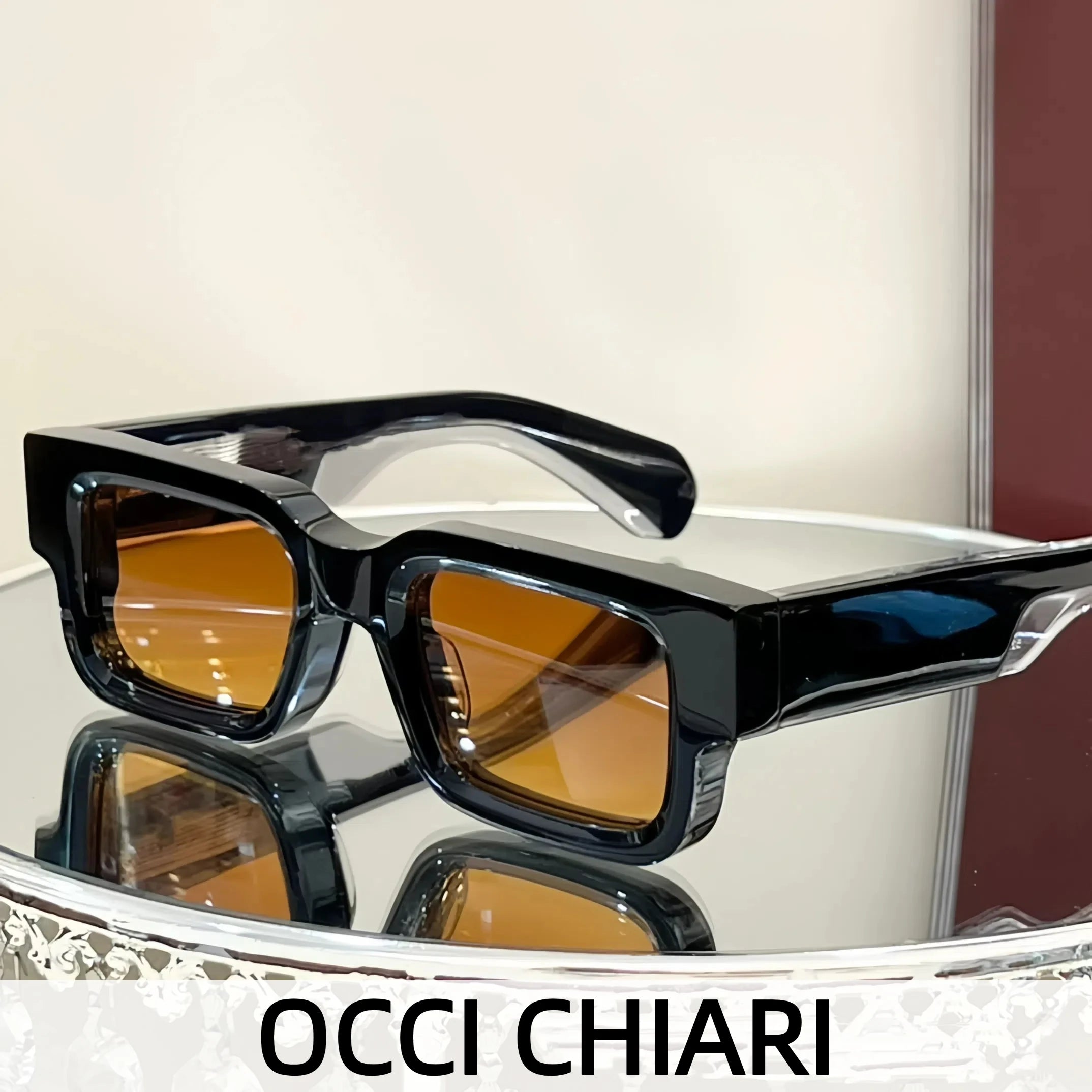 Square Polarized Sunglasses Original Acetate Frame — Black | KIMLUD