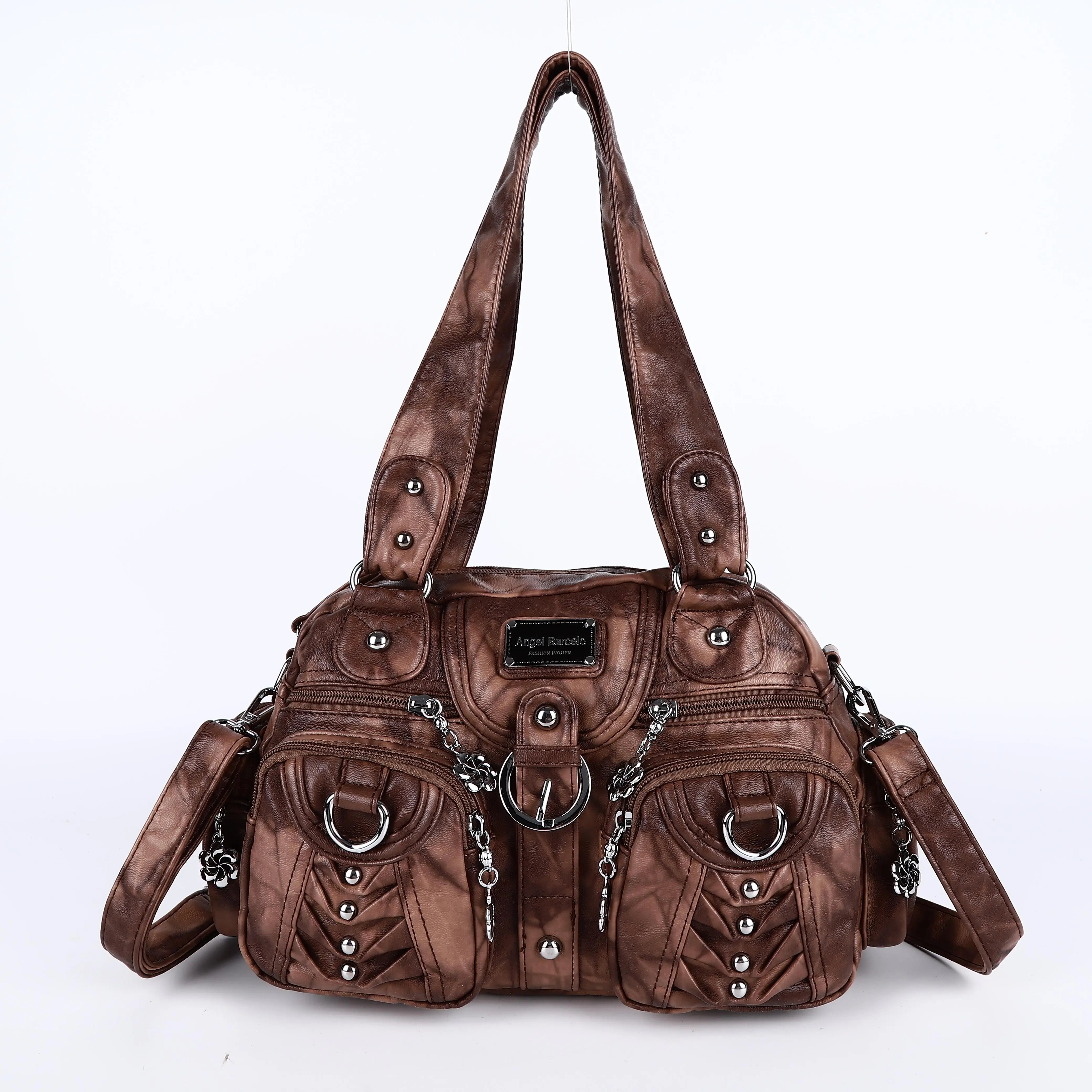 PU Satchel Top-Handle Dumpling Bag — Black | KIMLUD