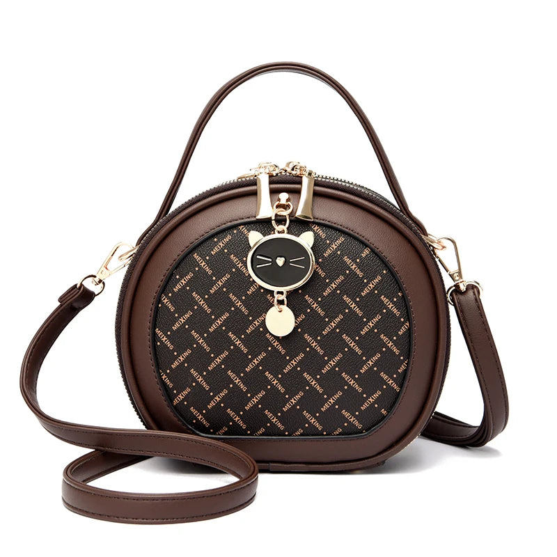 PU Leather Circular Crossbody Bag Sequined Letter — Off-White | KIMLUD