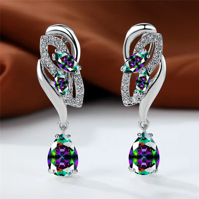 Crystal Zircon Clip Earrings Rainbow Stone — Blue | KIMLUD