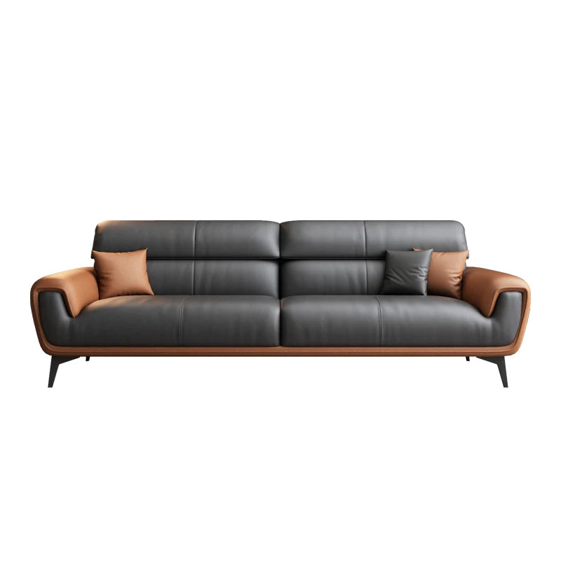 Nordic Leather Sofa Minimalist Modern — Charcoal-Black | KIMLUD