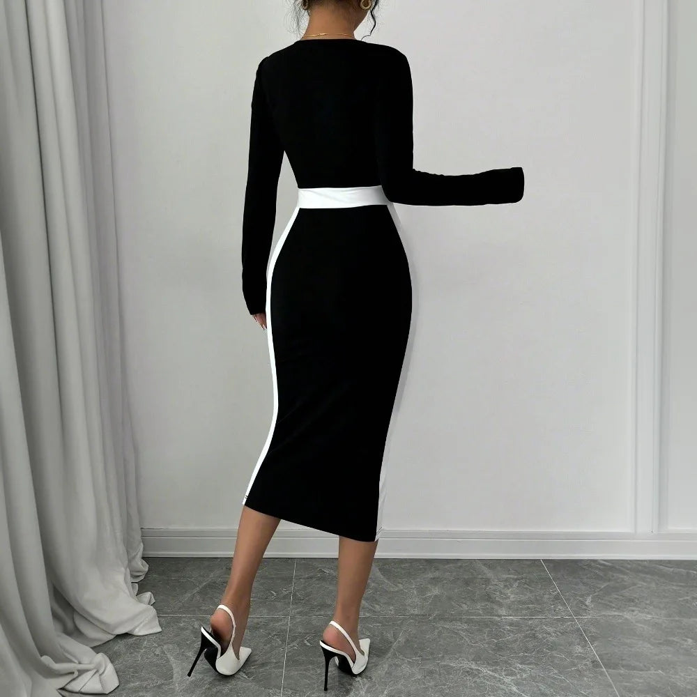 Autumn Winter Sweater Dress for Women 2024 New Arrivals Square Neck High Waist Long Knitted Dress Korean Maxi Dresses - KIMLUD