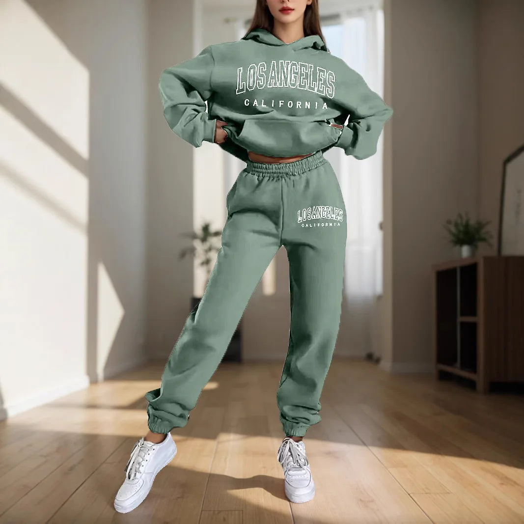 Two Piece Hoodie Set – Letter Print – Loose – Hooded | KIMLUD