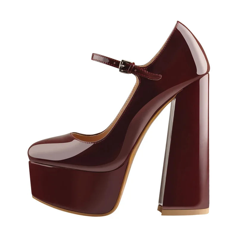Brown platform high heel shoe on a white background