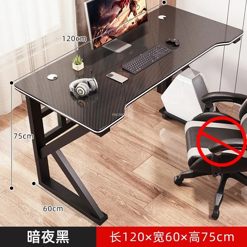Metal Frame Modern Simple Office Desk Rectangular Work Surface With LED Edge — Black | KIMLUD