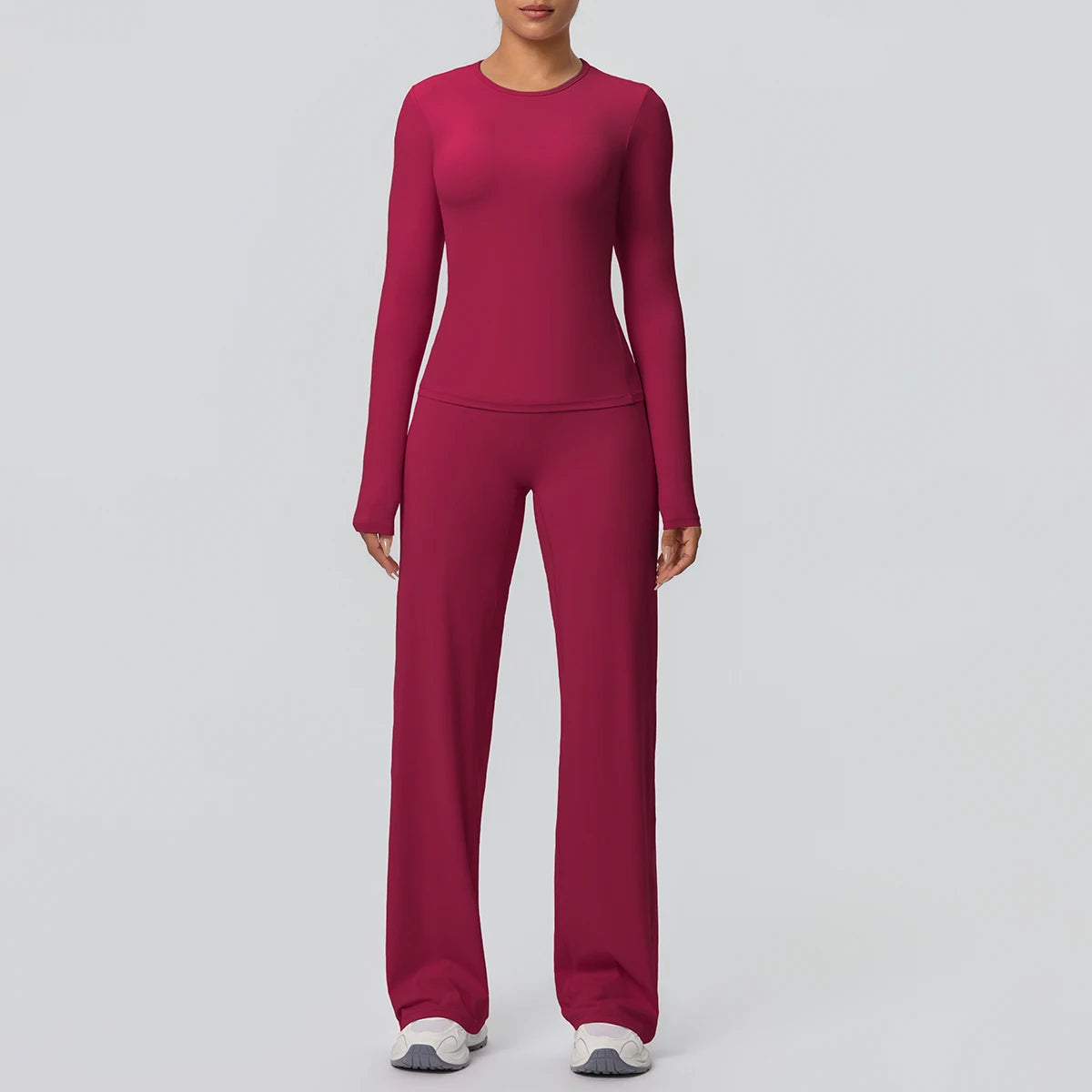 Yoga Set – Slim Long Sleeve Top and Wide Leg Pants – Nylon Elastane | KIMLUD