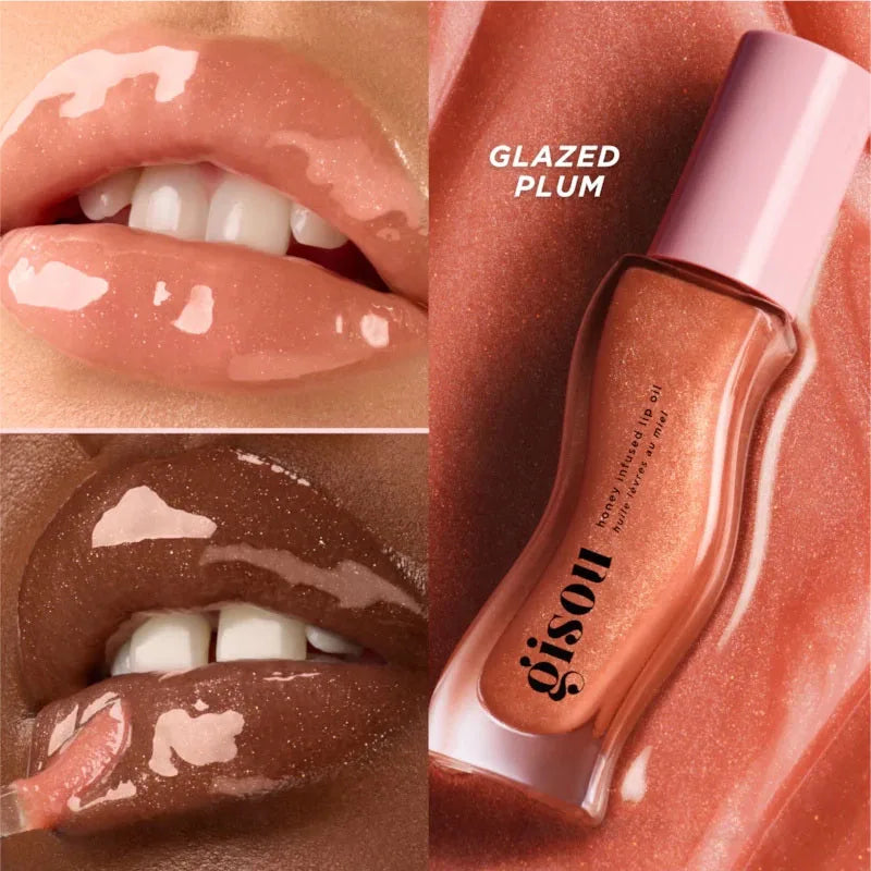 Glazed Lip Balm Lip Oil Gloss Hybrid Nourishing Honey-Infused Shine — Plum | KIMLUD