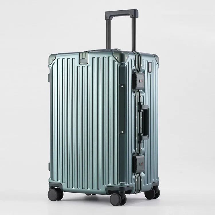 Aluminum Frame Suitcase With USB Cup Holder — Blue | KIMLUD
