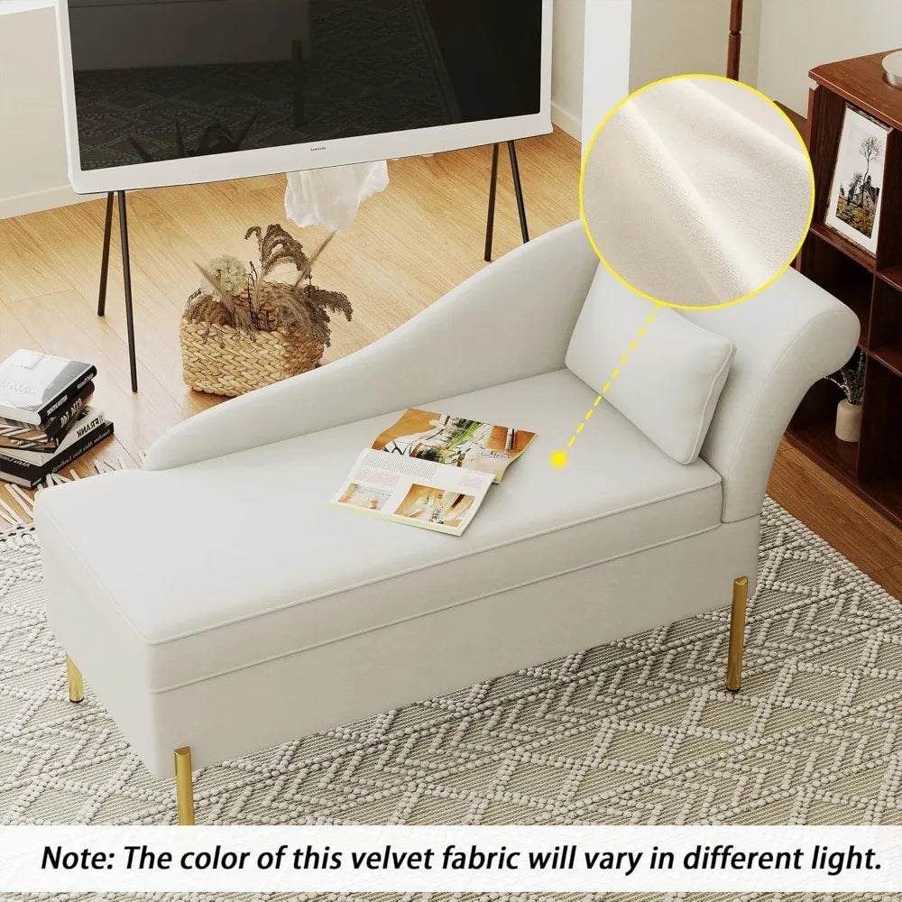 Velvet Chaise Lounge with Storage, Modern Upholstered Tufted Chaise Lounge Chair Indoor Sofa Recliner Couch for Bedroom Office