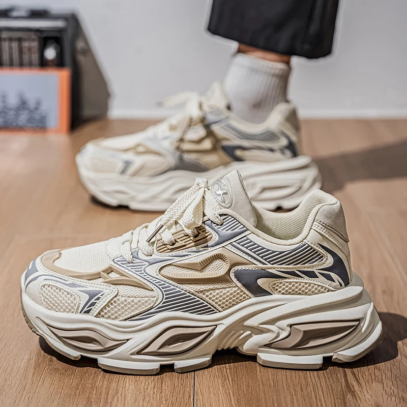 Men's Sneakers – Thick Sole Height Increase – Artificial Leather Upper | KIMLUD