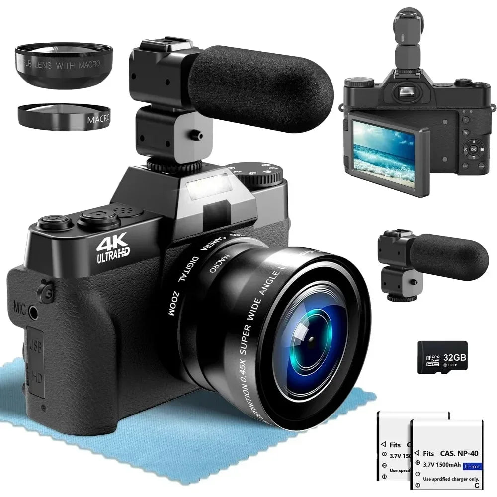 4K Digital Camera for Photography 16X Digital Zoom Vlog Camera for YouTube 75MP WiFi Autofocus Livestream Video Camera Camcorder