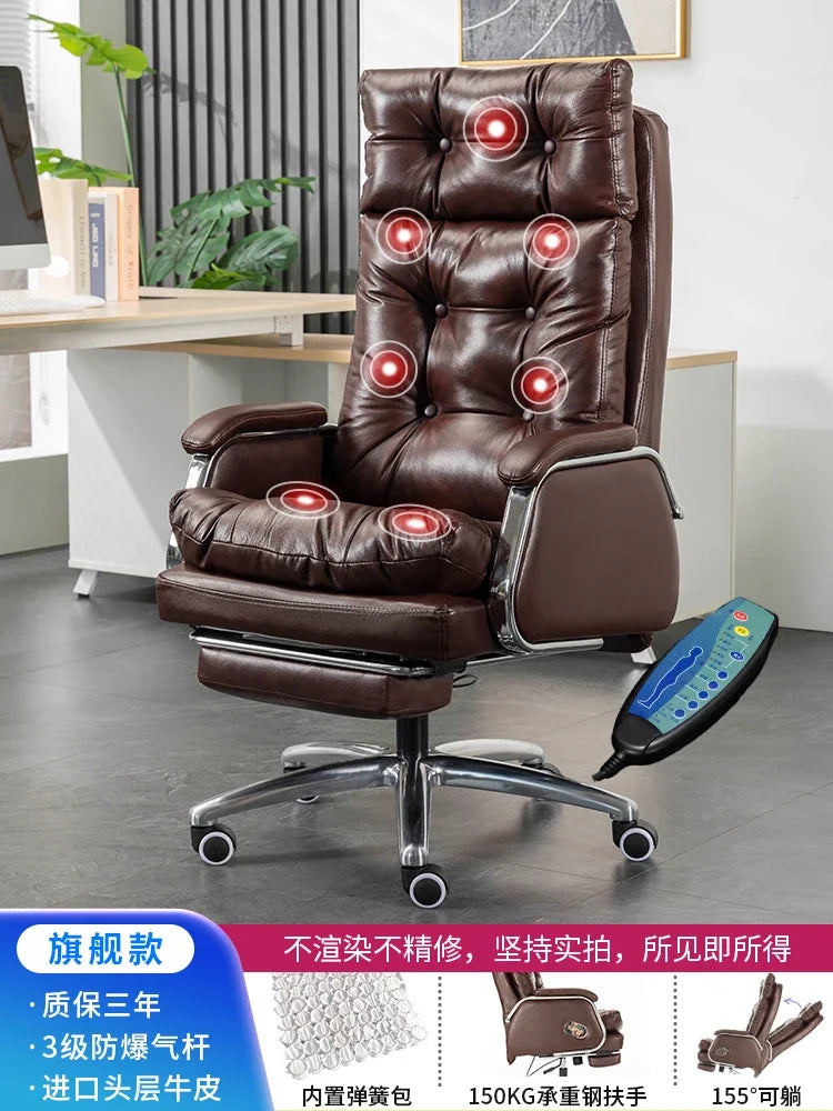Leather Executive Chair — Tufted High-Back Recliner — Dark Brown | KIMLUD
