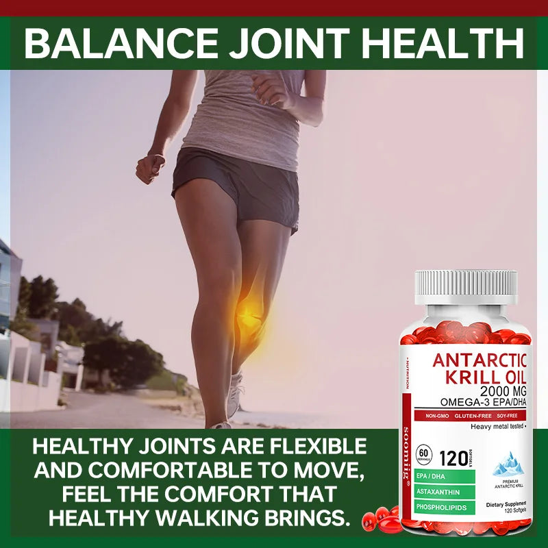 Krill Oil Capsules Health Supplement Supports Brain, Heart, Joints, Eyes, Skin — Crimson | KIMLUD