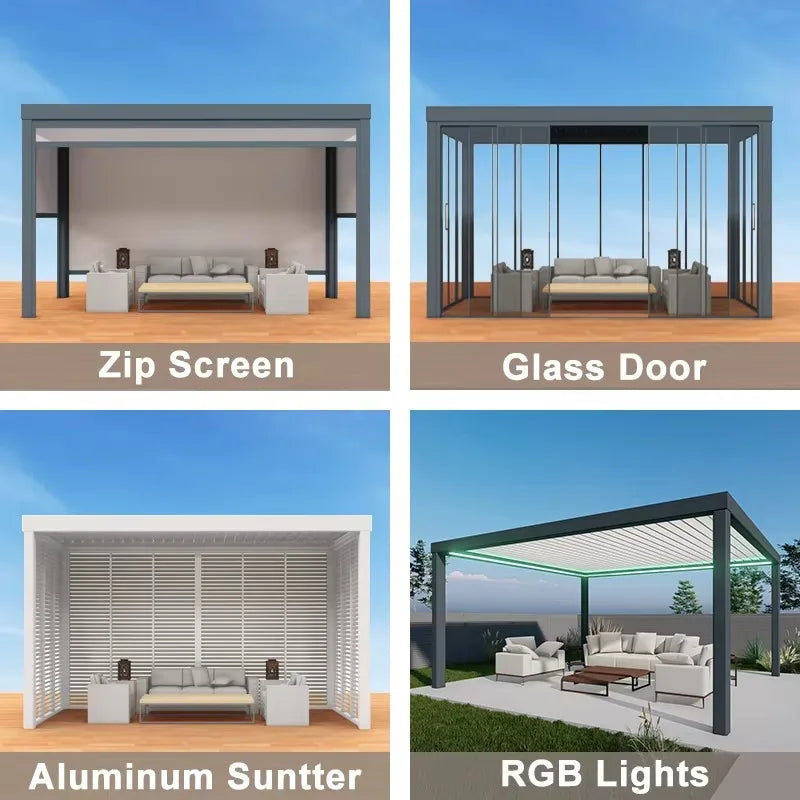 Aluminum Bioclimatic Gazebo With Retractable Roof — White | KIMLUD