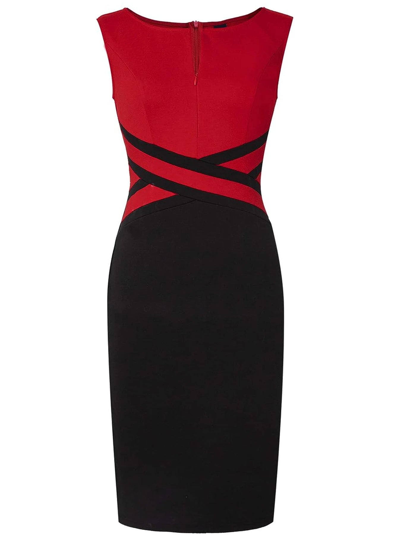 Polyester Elastane Colorblock Sheath Dress — Red | KIMLUD