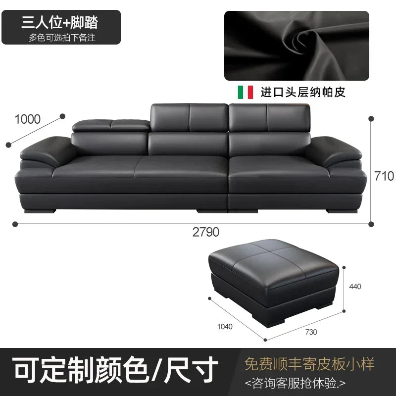 Minimalist Sectional Sofa Modular Design With Cowhide Accents — Charcoal Black | KIMLUD