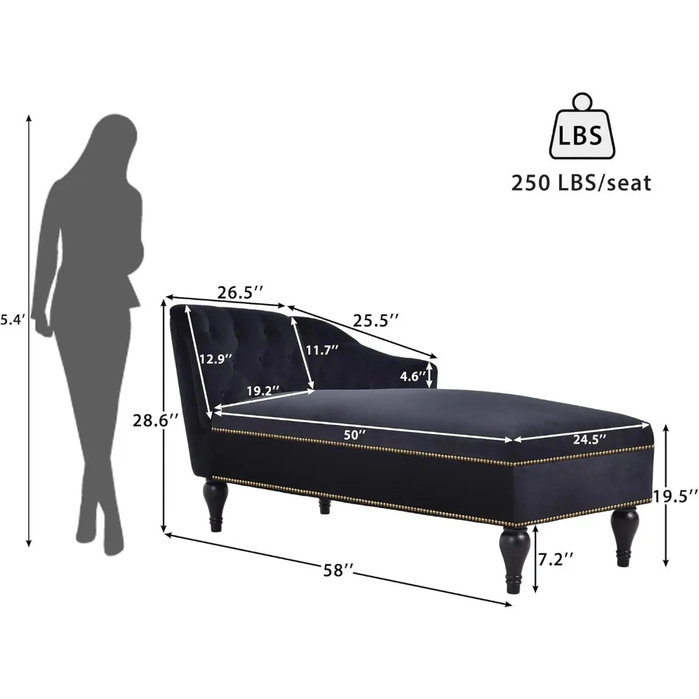 58" Velvet Chaise Lounge,Button Tufted Right Arm Facing Lounge Chair with Nailhead Trim & Solid Wood Legs for Living Room or Off