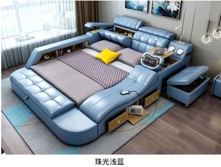 Hotsale Luxury Leather Smart Bed Multifunctional Bed Tatami King Size Platform Upholstered Fabric Soft Bed Storage Music Speaker