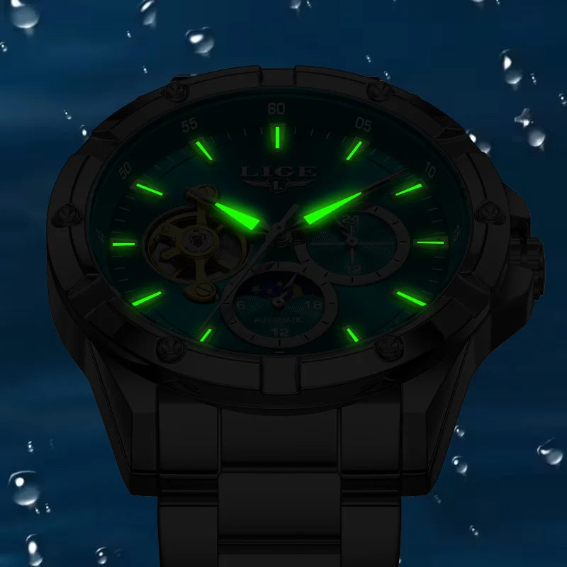 LIGE New Tourbillon Automatic Watches For Men Fashion Business Watch Men Luxury Sports Waterproof Men's Mechanical Wristwatch