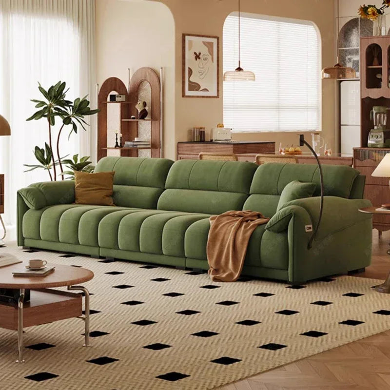 Sleek Scandinavian Fabric Solid Sofas — Green | KIMLUD