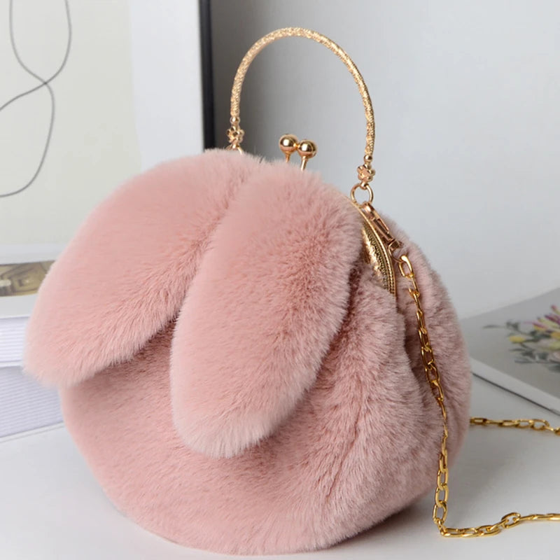 Cute Plush Rabbit Crossbody Bags for Women Korean Version Cute Purses and Handbags Girls New Rabbit Ear Shoulder Messenger Bag