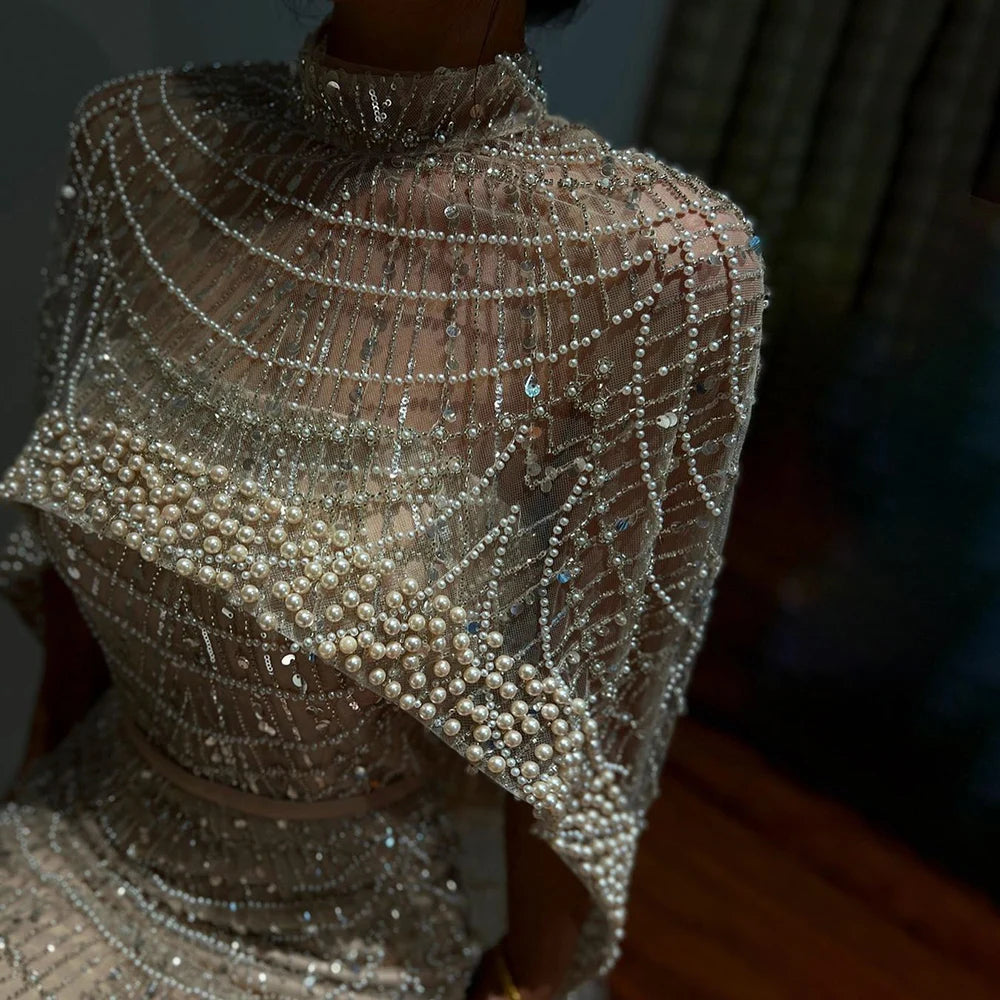 Beaded Gown With Mermaid Cape — Dubai Nude | KIMLUD