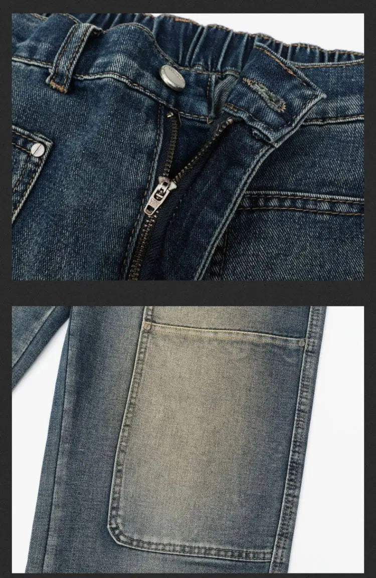 Men's Jeans Spring And Autumn Fashion Straight Tube Loose Washed Casual American Retro Original Color Wide Rivet Logging Pants