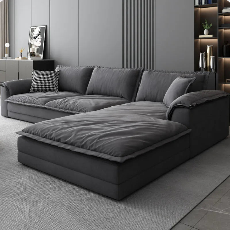 Nordic Minimalist L-Shaped Sectional Sofa Cloud Cushions — Charcoal Gray | KIMLUD